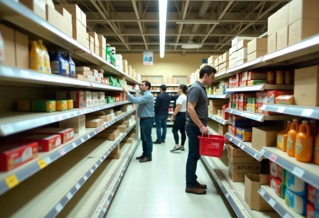 corredor de supermercado com rupturas de produtos