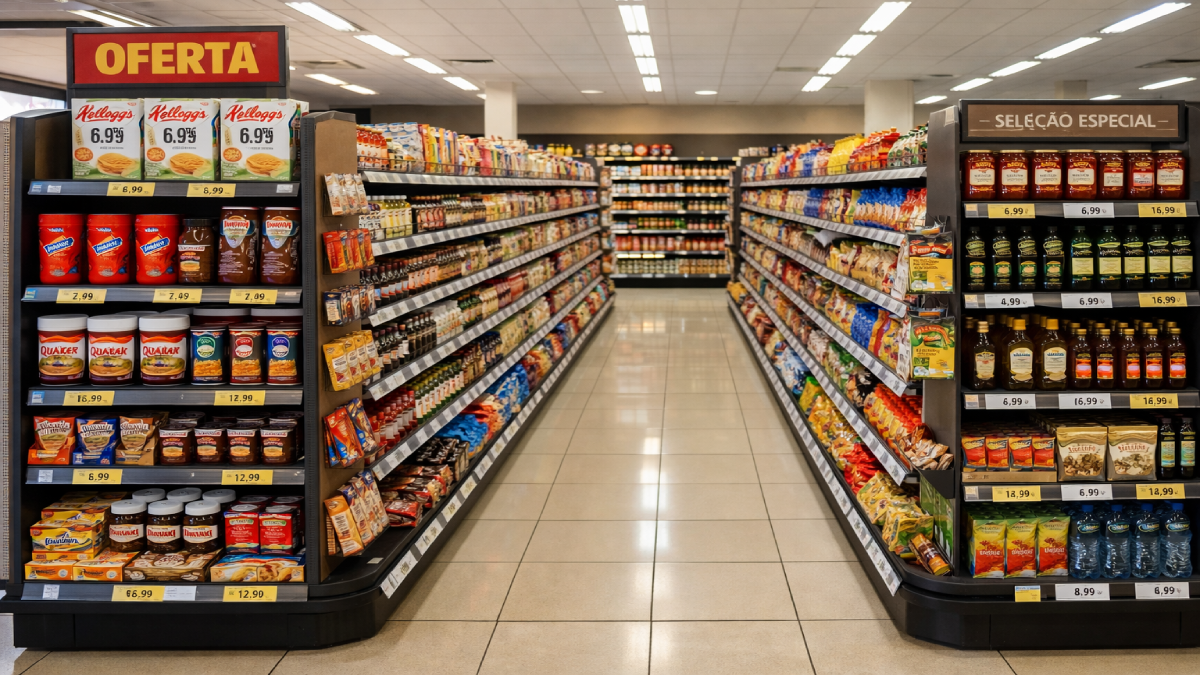 layout e exposição de produtos no supermercado