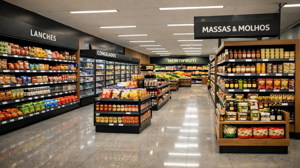 layout e exposição de produtos no supermercado