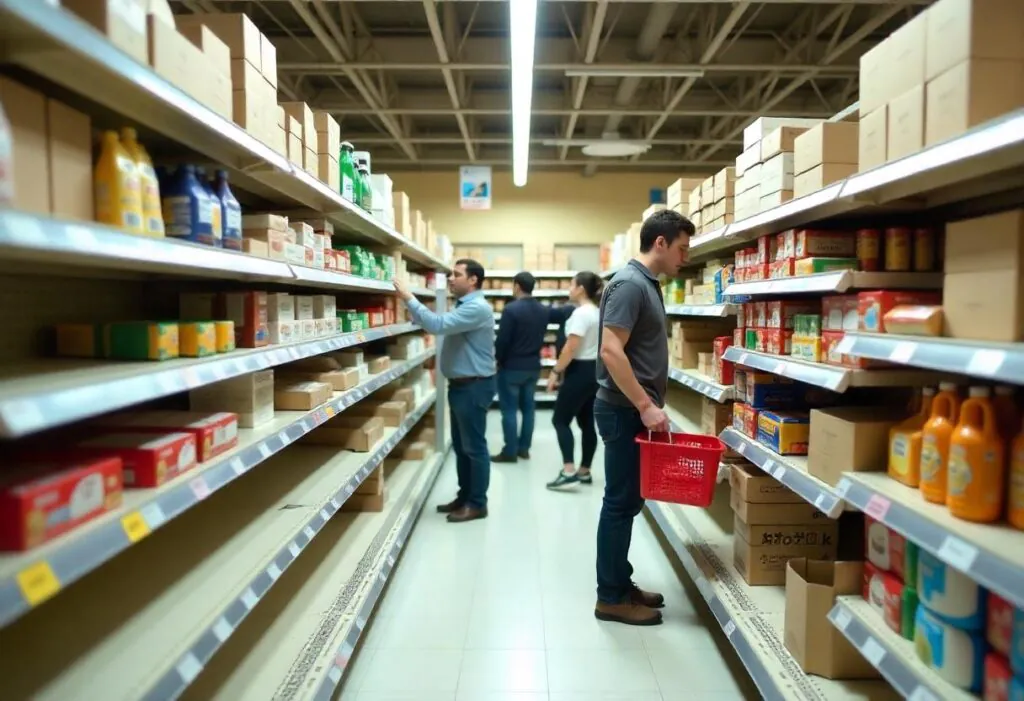 corredor de supermercado com rupturas de produtos