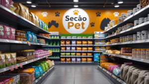 Produtos para pet nos supermercados.